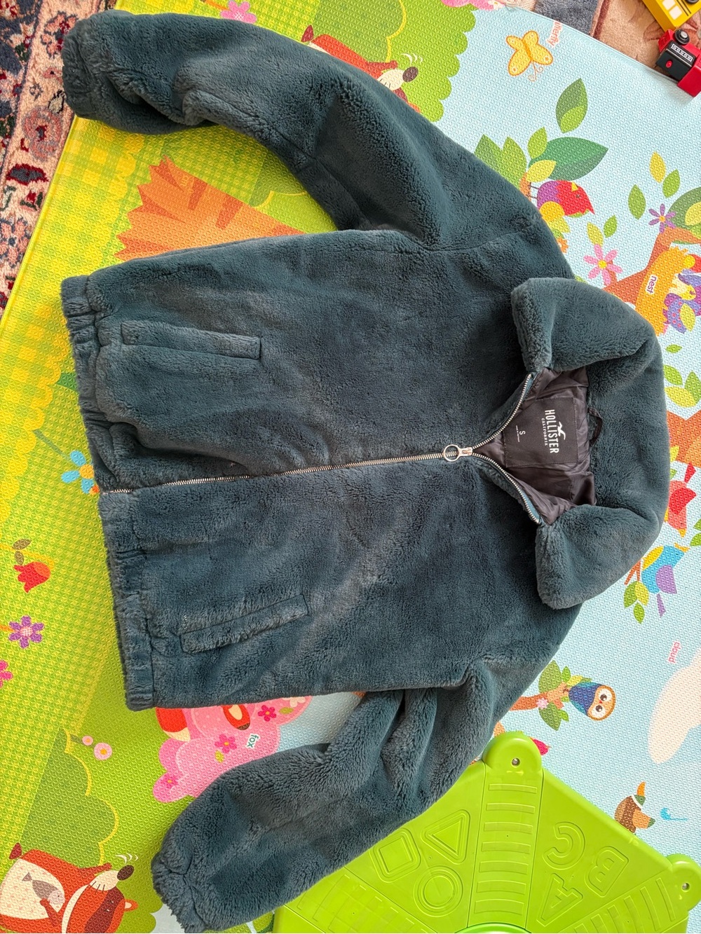 Hollister forest green plush zip up medium